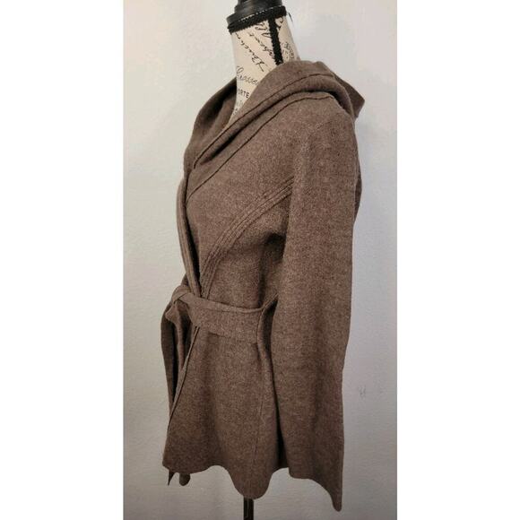 Anthropologie ROSIE NEIRA Boiled Wool Wrap Jacket Sz M Sweater Coat Hood Brown - Picture 6 of 12